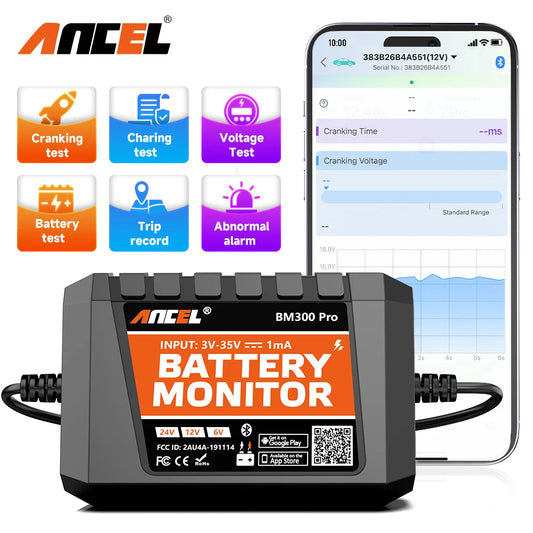 2025 ANCEL BM300 Pro Battery Monitor - 12V/24V SOC Battery Tester & Health Analyzer Tool