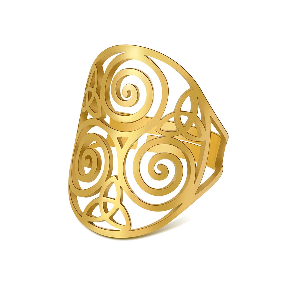 Triskelion Amulet Adjustable Ring – Celtic Knot Stainless Steel Ring for Men & Women, Wicca Vintage Jewelry Gift