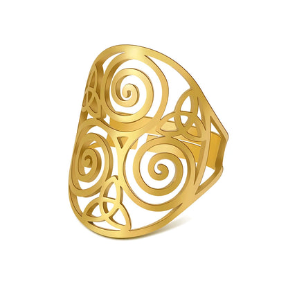 Triskelion Amulet Adjustable Ring – Celtic Knot Stainless Steel Ring for Men & Women, Wicca Vintage Jewelry Gift