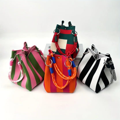 2025 Retro Floral Knitted Handbag – Mixed-Color Tote Bag with Safety Clasp Closure