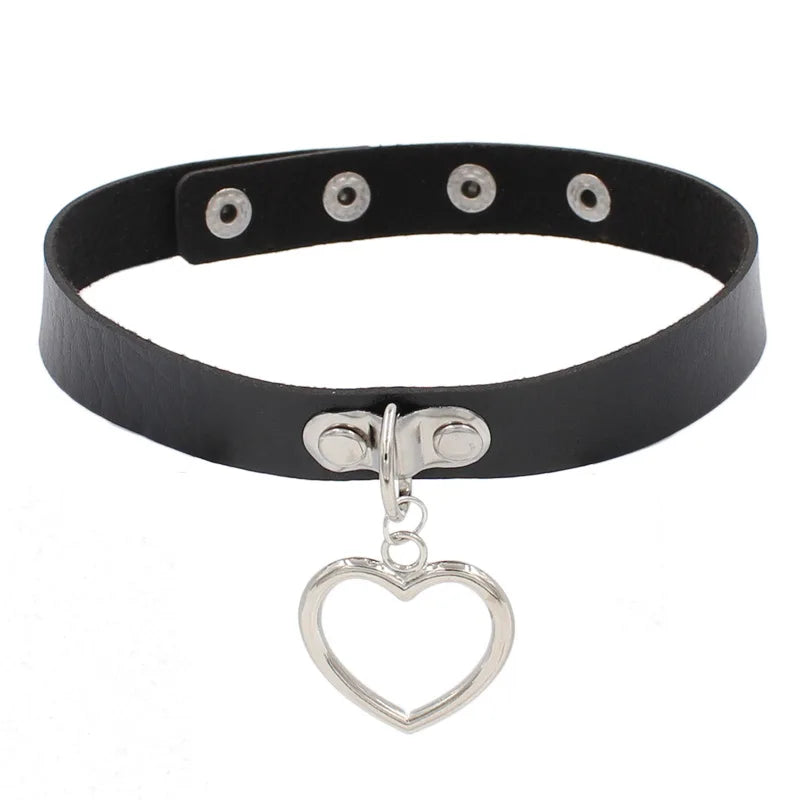 Harajuku Punk Rock Gothic Choker Necklace – PU Leather Heart Lock, Key, Spike Collar, Cosplay Accessories for Women