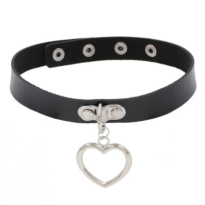 Harajuku Punk Rock Gothic Choker Necklace – PU Leather Heart Lock, Key, Spike Collar, Cosplay Accessories for Women