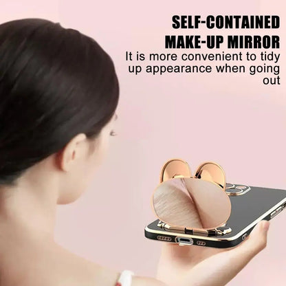 Universal Cat Mobile Phone Holder – 2-in-1 Metal Cell Phone Stand with Finger Grip & Makeup Mirror