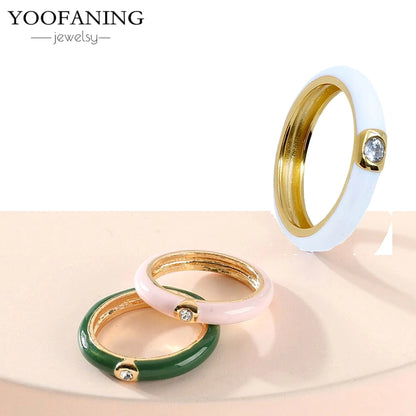 24K Gold-Plated & Silver Enamel Ring – Slim Round Women's Luxury Zircon CZ Ring in Green, Purple, Pink for Wedding & Anniversary
