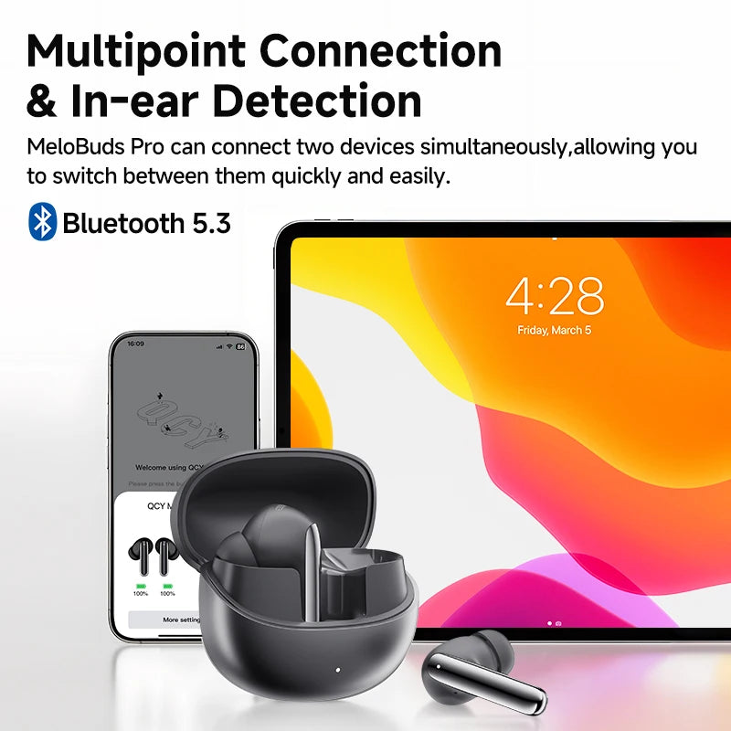 QCY MeloBuds Pro ANC Earbuds - Bluetooth 5.3 Wireless Hi-Res LDAC Headphones with 46dB Noise Cancellation