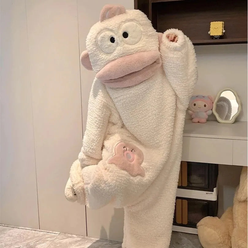 Big Mouth Monster Onesie Pajamas - Thick Coral Fleece Couple Cartoon Homewear