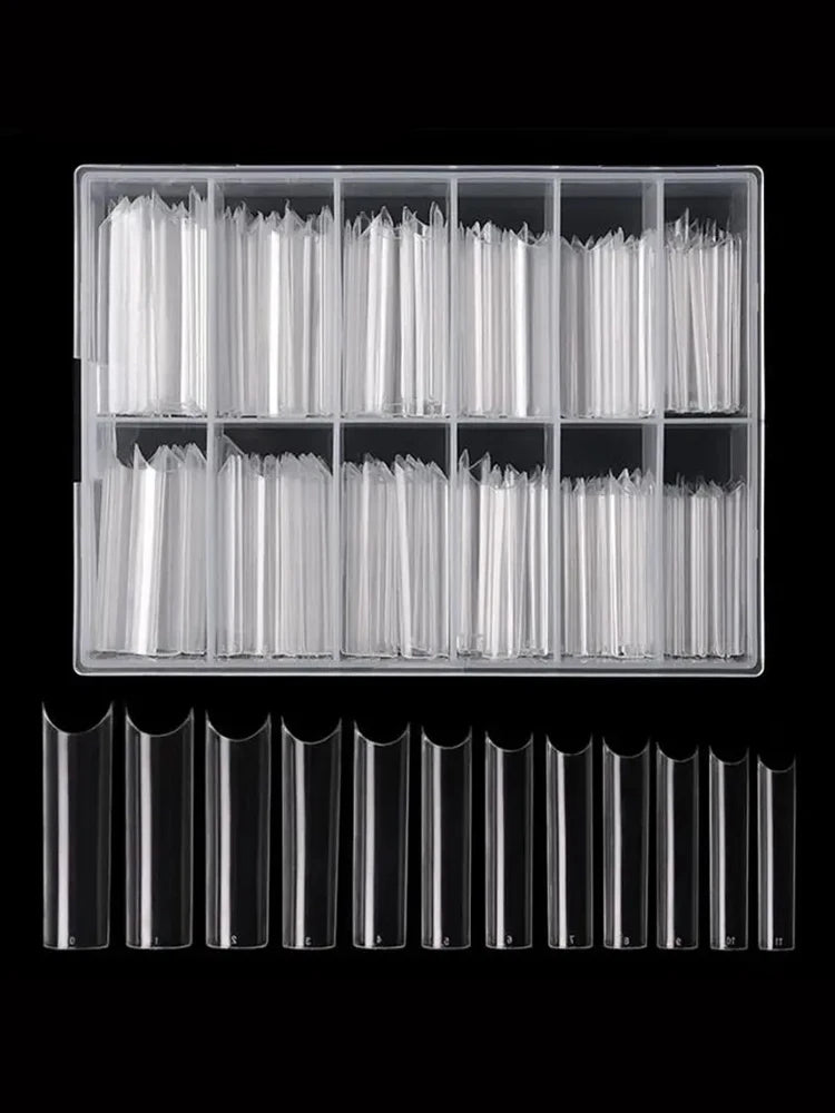240 Clear Nail Tips – Coffin Shape Fake Toenail and Acrylic Nails, Half Cover Artificial Nail Set with Storage Box
