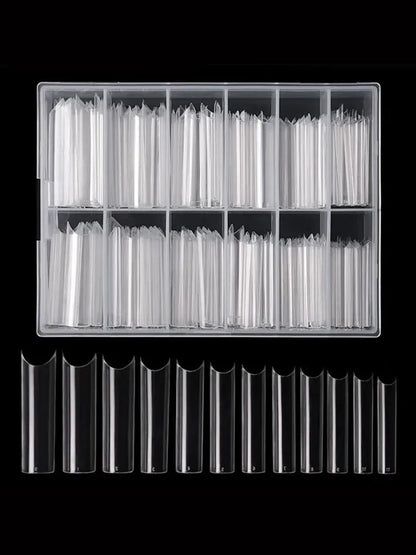 240 Clear Nail Tips – Coffin Shape Fake Toenail and Acrylic Nails, Half Cover Artificial Nail Set with Storage Box