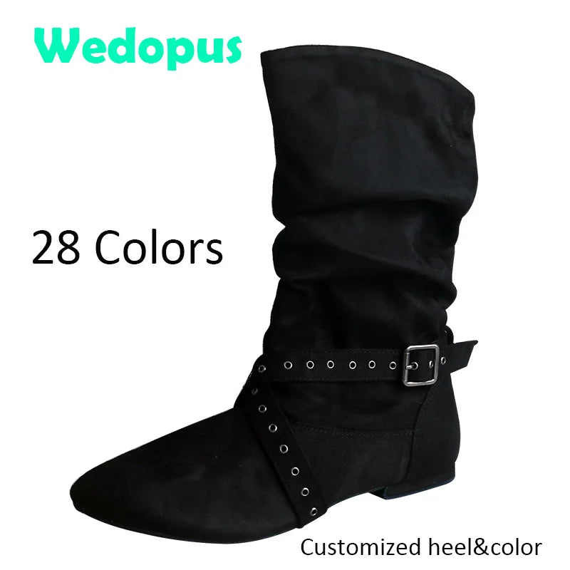 Wedopus Women’s Customized Western Dance Boots – Black Cowboy Heel Boots with Suede Sole for Urban & Ballroom Dancing
