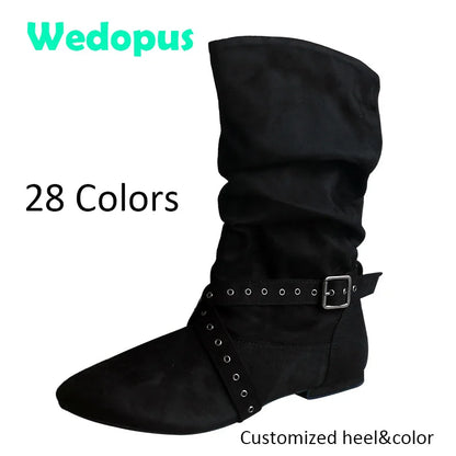 Wedopus Women’s Customized Western Dance Boots – Black Cowboy Heel Boots with Suede Sole for Urban & Ballroom Dancing