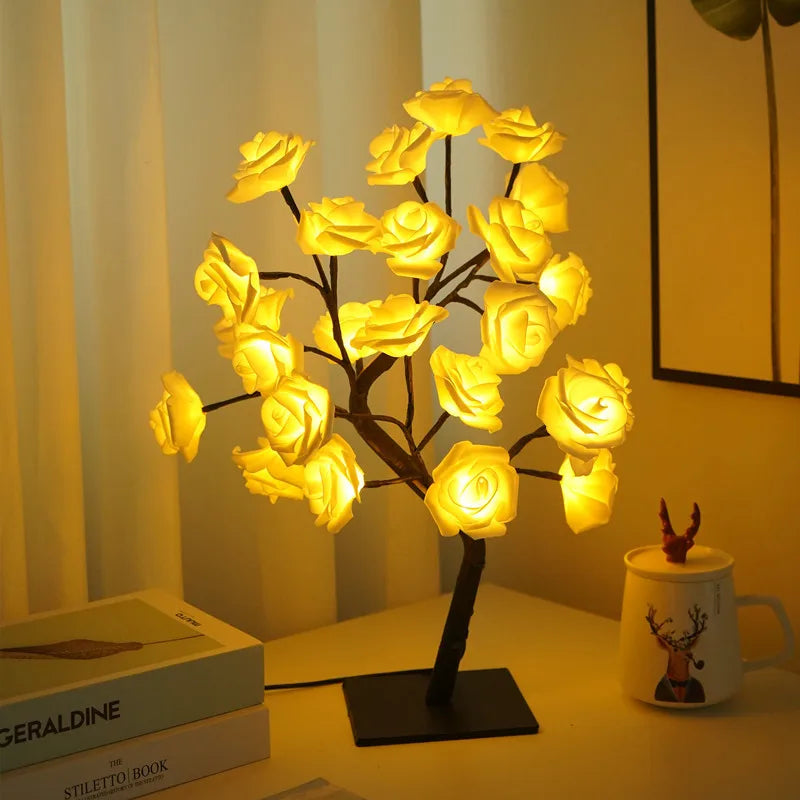 36/108 LED USB Table Lamp – Rose String Lights, Tree Night Light for Girls, Party, Camping & Summer Home Decor
