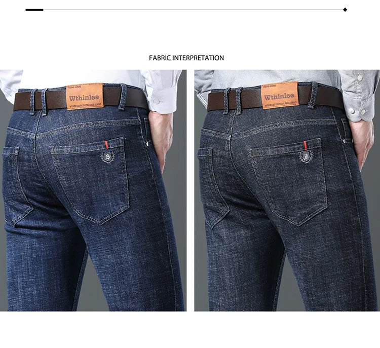 Men’s All-Match Brand Trousers – High-Quality Business Casual High Waist Denim Jeans for All Seasons