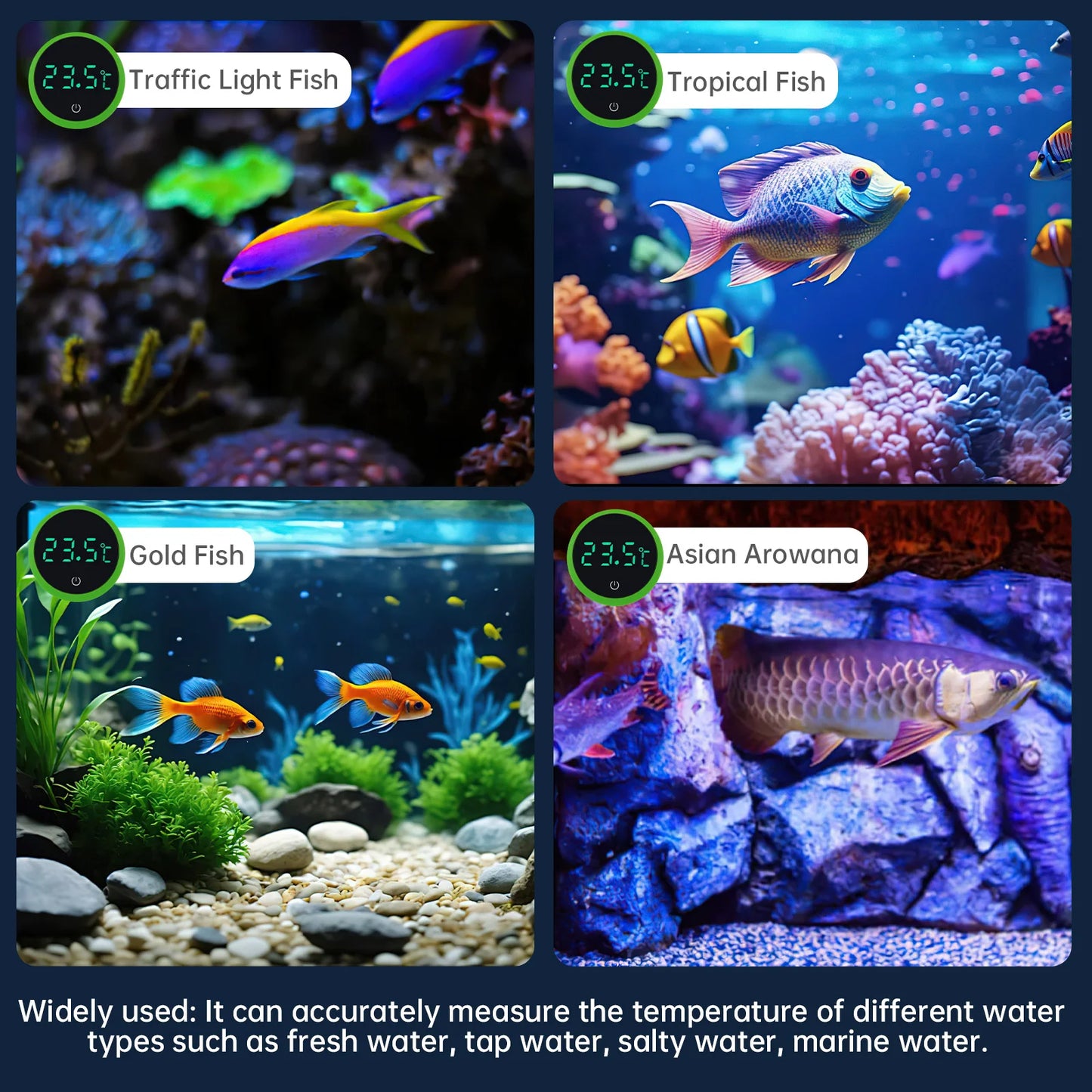 Cordless Digital Aquarium Thermometer – LED Display Fish Tank Temperature Gauge & Control