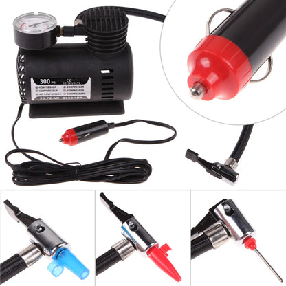 Portable 12V Car Tire Inflator Air Compressor – 300 PSI Electric Tire Pump for Auto Emergency Use