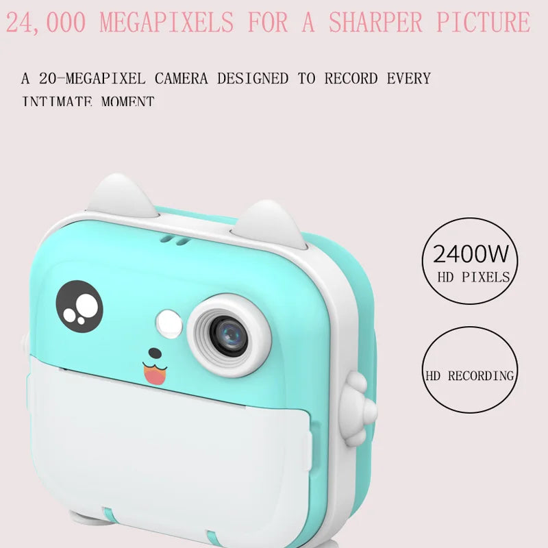 Kids Instant Camera with 2.4-Inch IPS Screen: Full HD Instant Print Digital Camera with Light and Lanyard – Perfect Birthday Gift for Boys and Girls