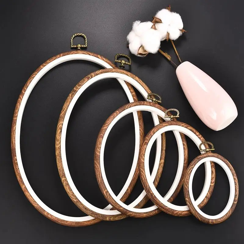Embroidery Hoop Set - Round Wooden & Plastic Frames for DIY Cross Stitch & Needle Crafts - Sewing Tool