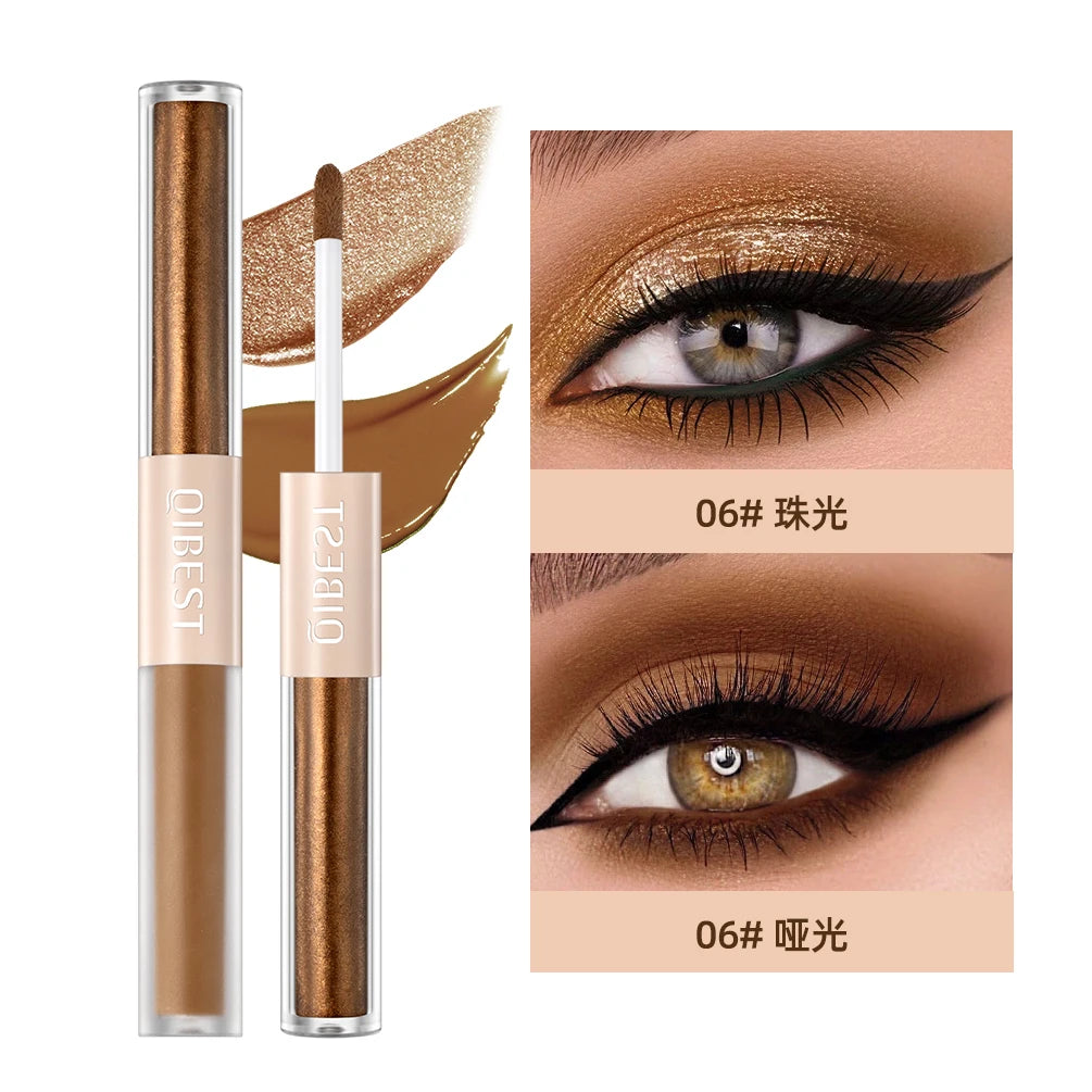 QIBEST Double-Head Glitter Liquid Eyeshadow – Contour Blush, Shimmer & Matte Pigment for Natural Cheek & Eye Makeup