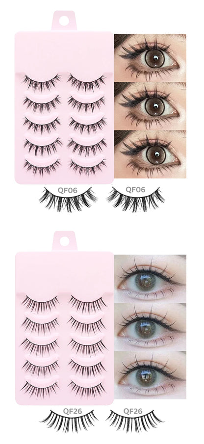 DINGSEN 5 Pairs Manga Style False Eyelashes — Soft, Natural, Long Anime Wispy Strip Lashes for Makeup