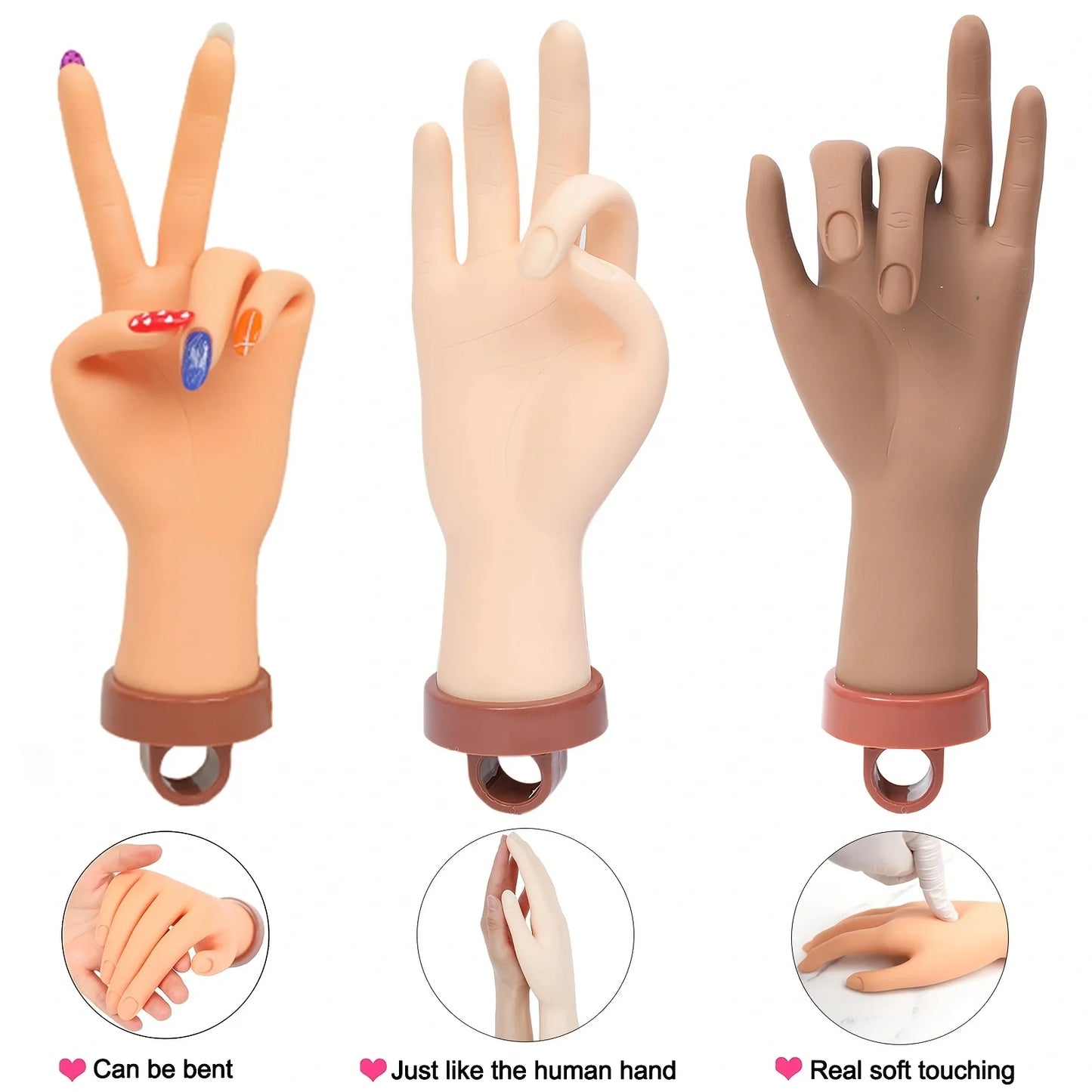 Nail Art Practice Hand – Flexible Adjustable Fake Finger Model for Manicure Training & Display