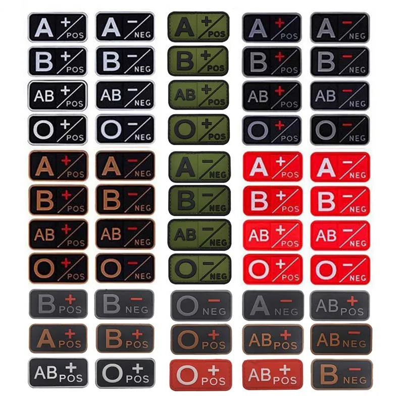PVC Blood Type Hook Patch - A B AB O Positive Negative Military Tactical Badge for Backpack & Outdoor Gear
