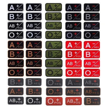 PVC Blood Type Hook Patch - A B AB O Positive Negative Military Tactical Badge for Backpack & Outdoor Gear