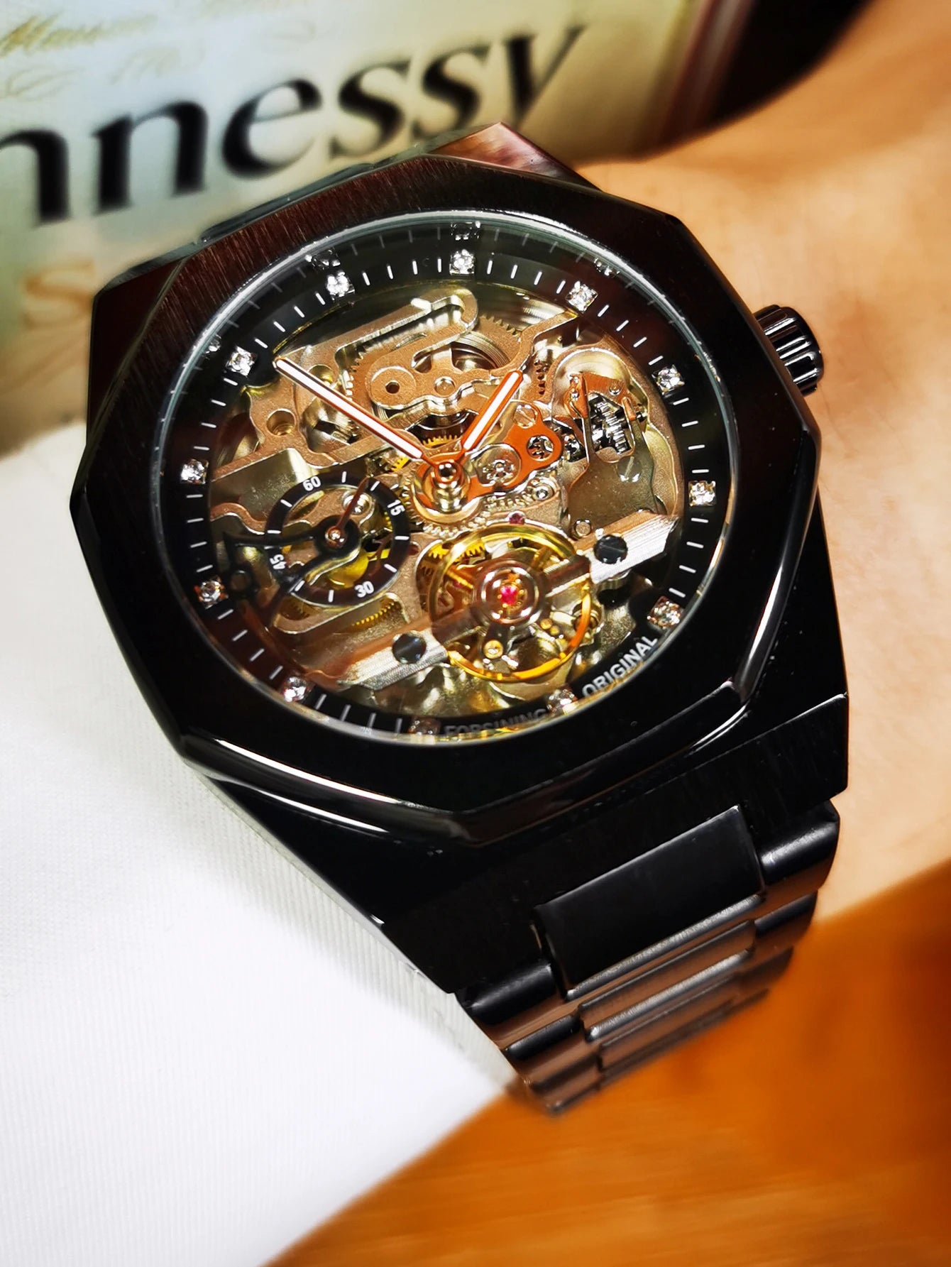 Forsining Men’s Automatic Mechanical Watch – Luminous Hands, Stainless Steel Strap, Luxury Skeleton Fashion Watch