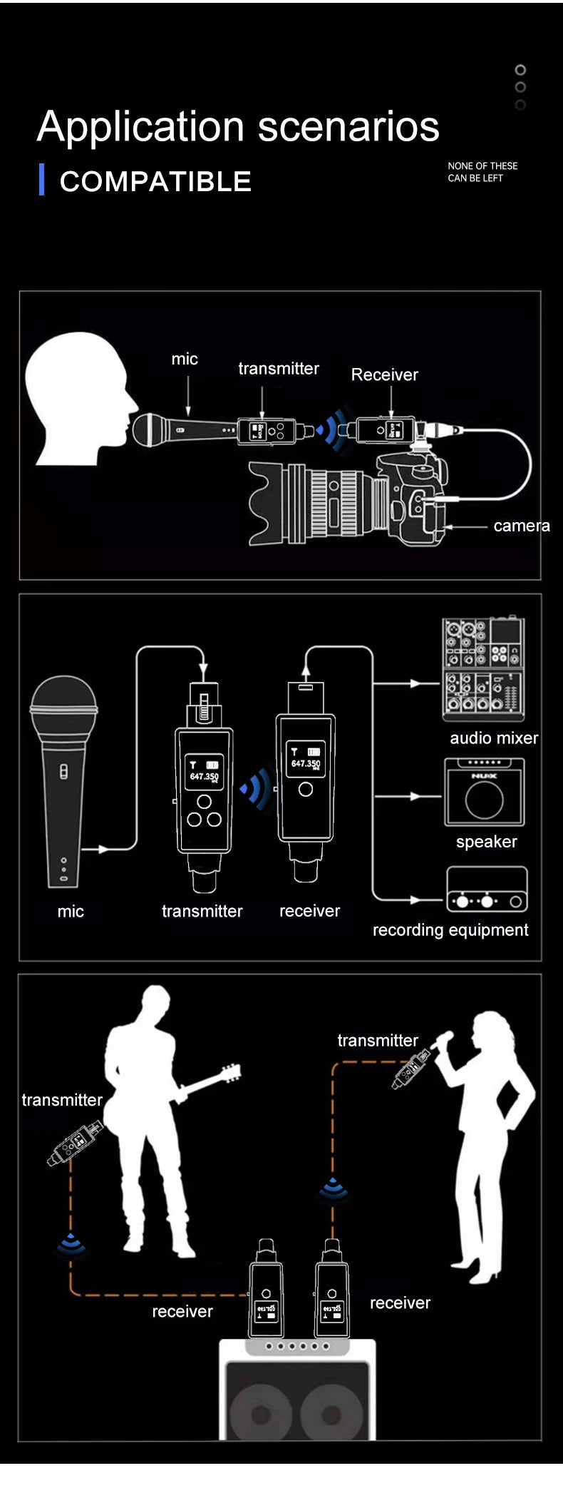 VK-38 UHF Wireless Microphone Converter – XLR Transmitter & Receiver for Dynamic Mic & Guitar