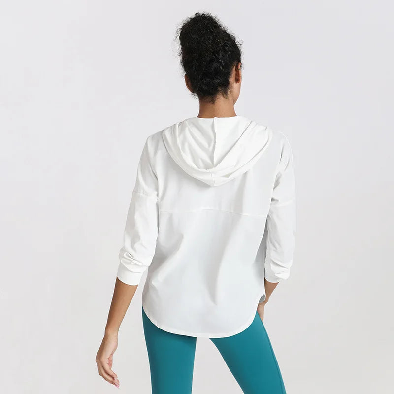 Women’s Lightweight Zip Up Yoga Hoodie Jacket – Long Sleeve Summer Sun Protection Sports Running Workout Activewear Cover-Up