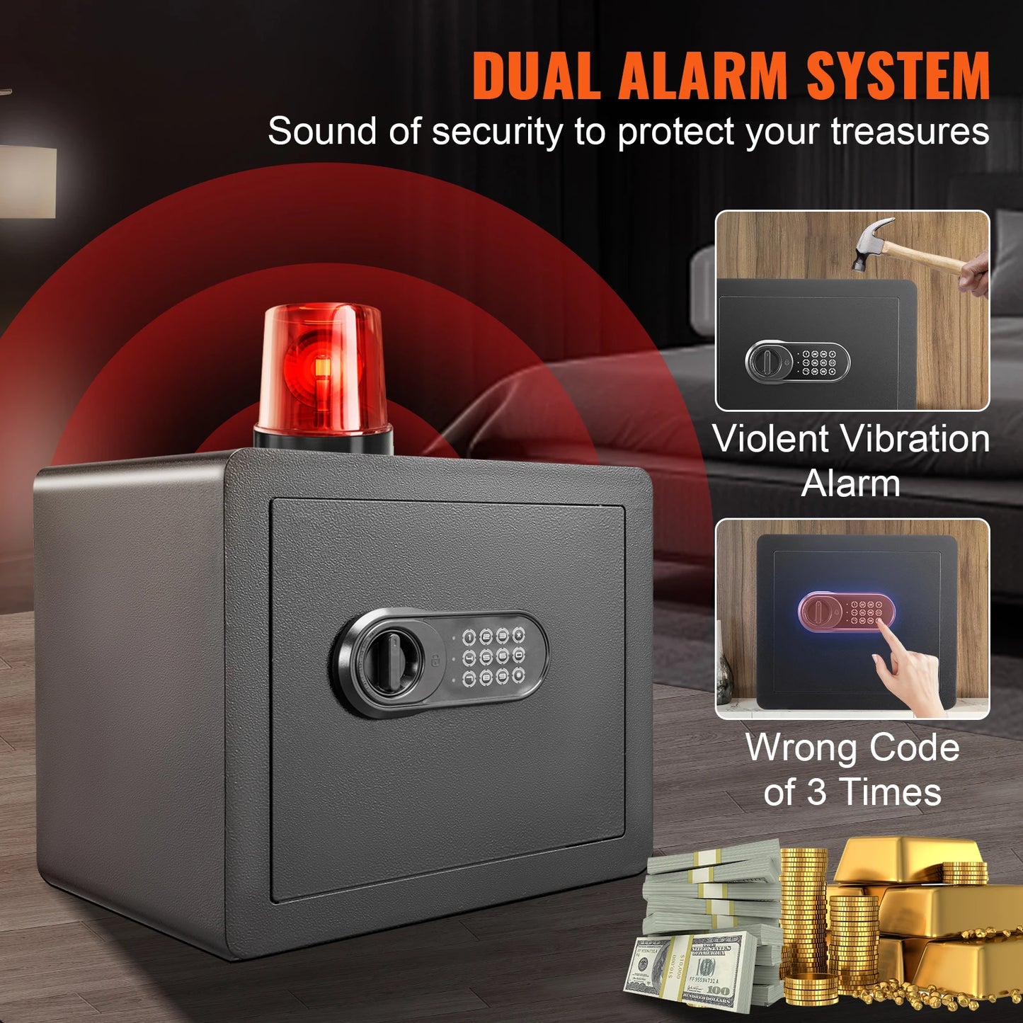 SucceBuy Electronic Safe Deposit Box — 1.2/0.5 Cubic Feet Digital Safe with Override Keys for Money, Jewelry, and Documents