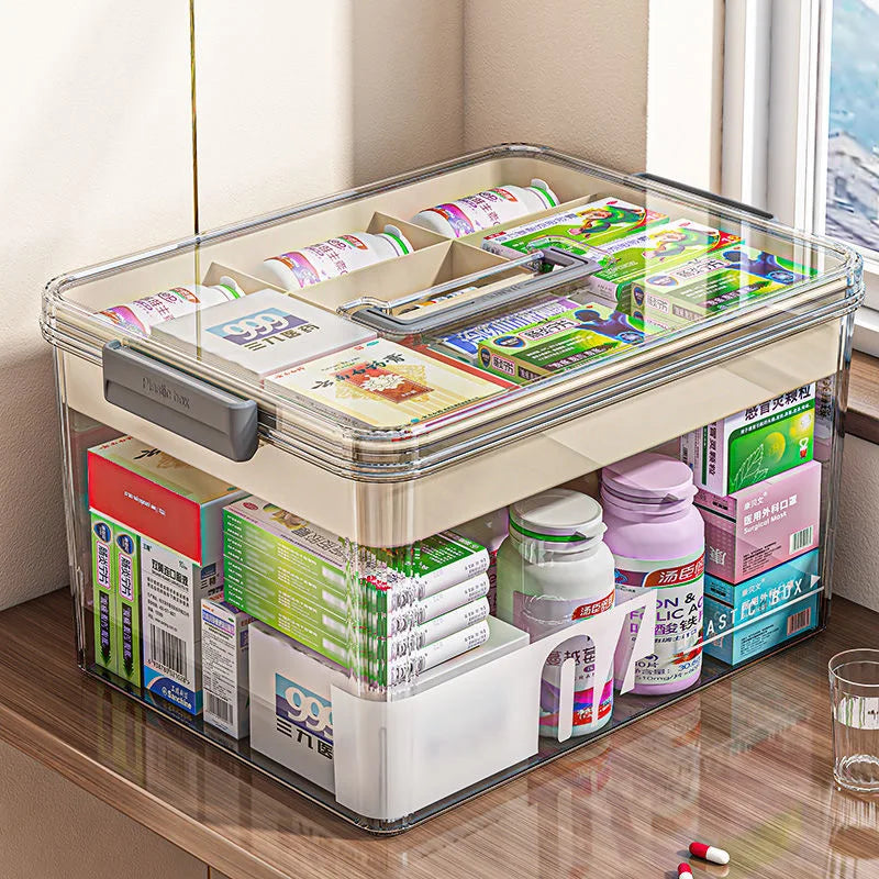 Multi-Layer Home Medicine Box – Large Capacity Transparent Medical Storage Case for First Aid & Medication Organization