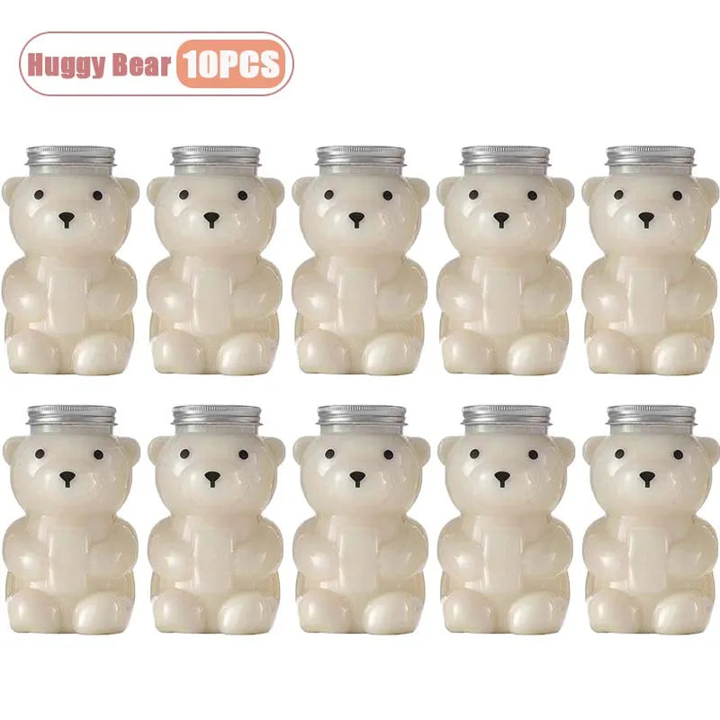 1-10PCS 500ml Cartoon Bear Portable Bottles – Cute Transparent Drink Containers for Bubble Tea, Juice & Party Supplies