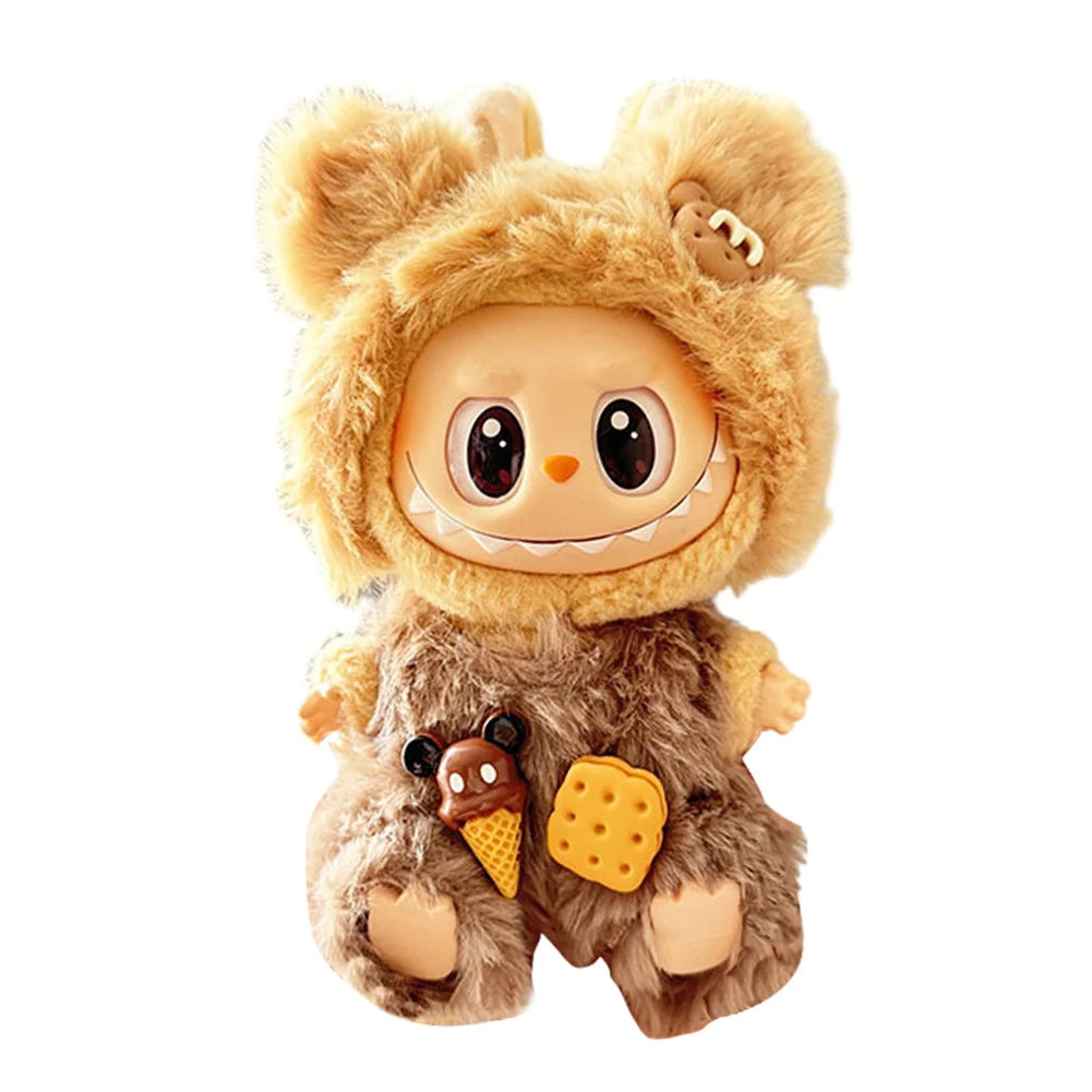 Labubu v1v2 Doll Clothes Outfit (15-17cm) – Sitting Party Bear Accessories with Scarf, Hat & Bag