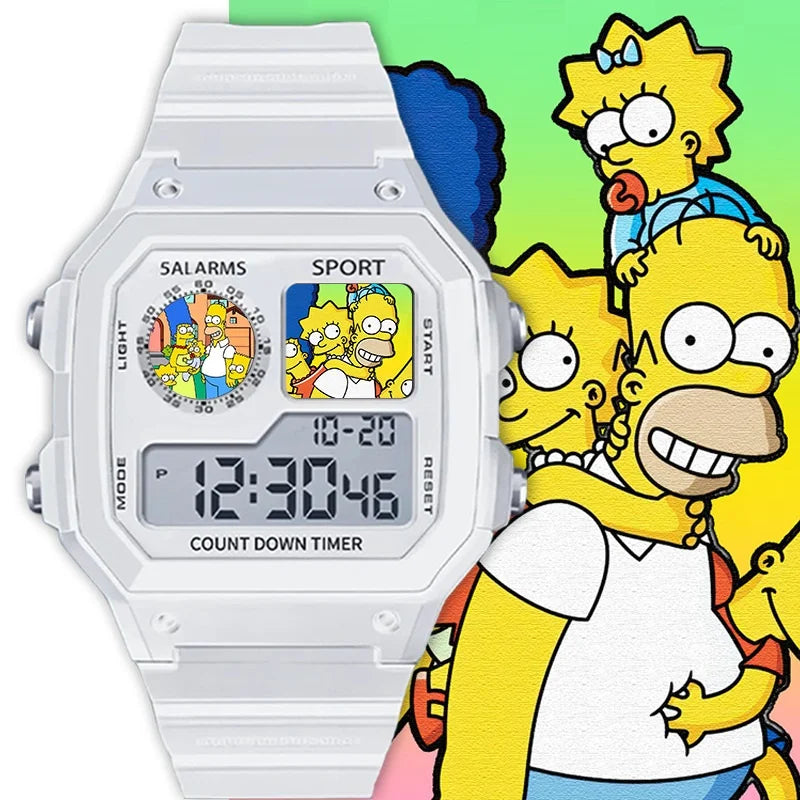 The Simpsons Cartoon Watch - Waterproof Quartz Alarm Watch with Night Light