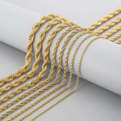 304 Stainless Steel Twist Rope Chain Necklace – PVD Gold Plated, 2-5mm Width for Men & Women, Fashion Accessories