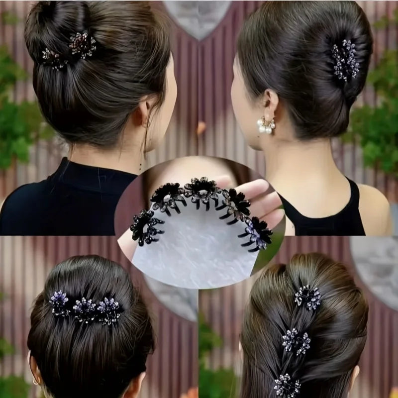 Mini Flower Diamond Hair Clips - 4PCS Elegant Half-Up Bun Claw Clips for Women