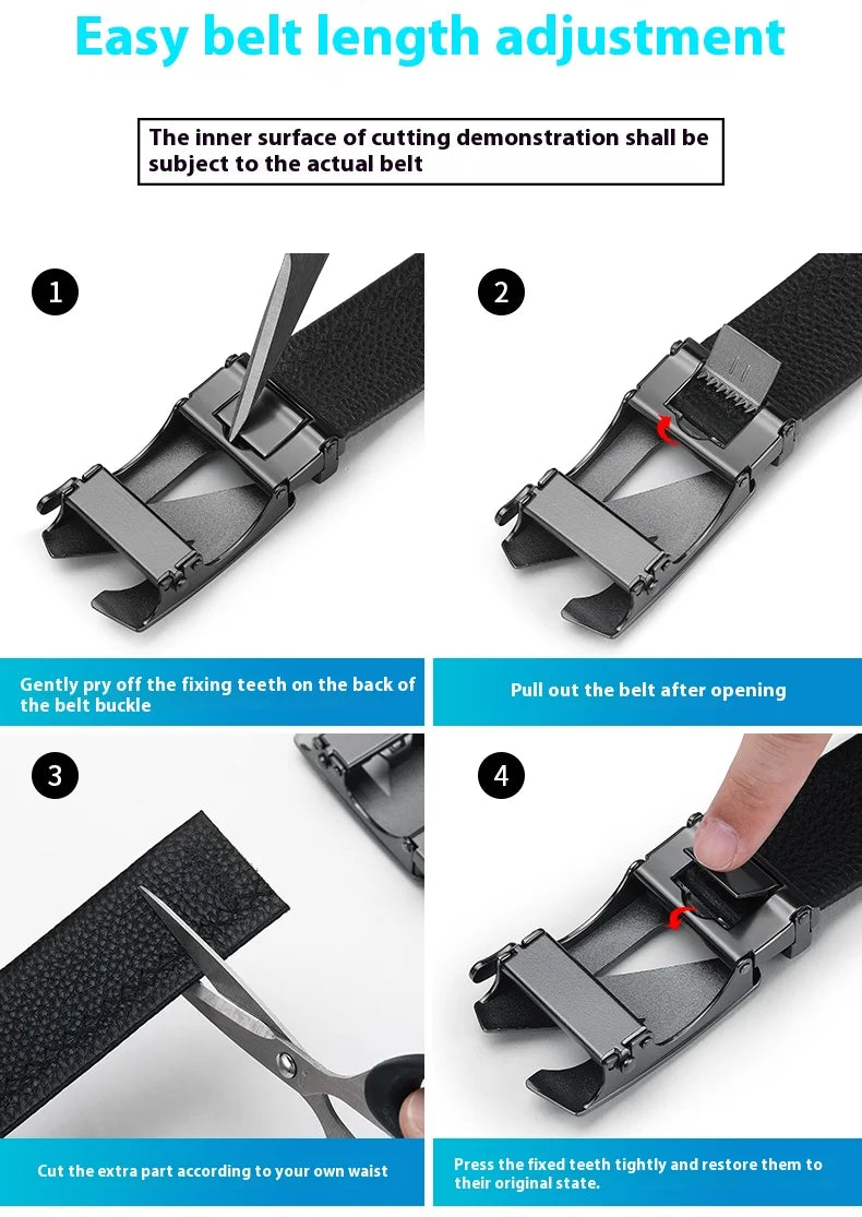 OYIFAN Men’s Genuine Leather Belt – Designer Alloy Buckle Automatic Ratchet Belt