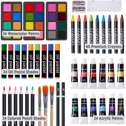 175-Piece Deluxe Art Set – Professional Wooden Case Kit with Drawing Pads, Acrylic Paints, Crayons & Colored Pencils
