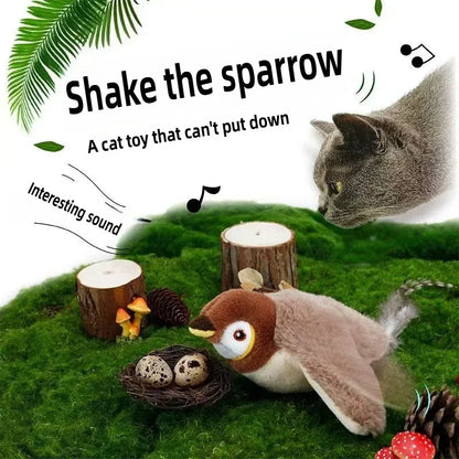 Interactive Cat Toy – Rechargeable Electric Chirping Bird with Flapping Wings & Catnip, Touch-Activated Plush for Cats