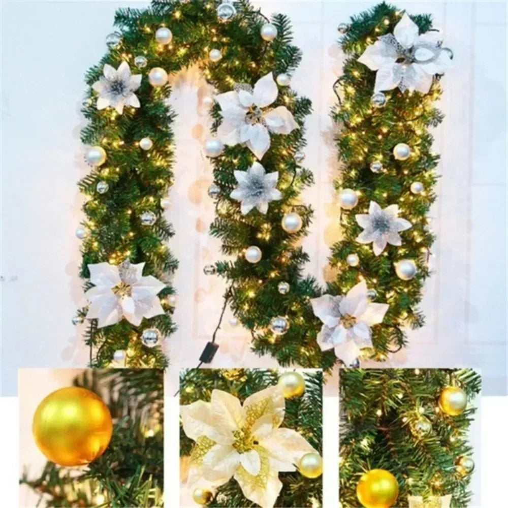 2.7M LED Rattan Christmas Garland – DIY Wreath for Stairs, Fireplace, Tree & Home Decoration