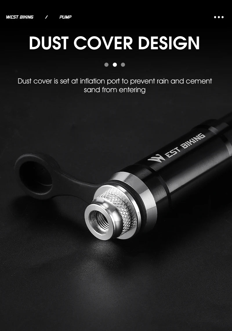 WEST BIKING 130PSI Mini Bike Pump – Portable Aluminum Alloy Hand Air Pump for MTB & Road Cycling, Drop-Proof & Ultralight
