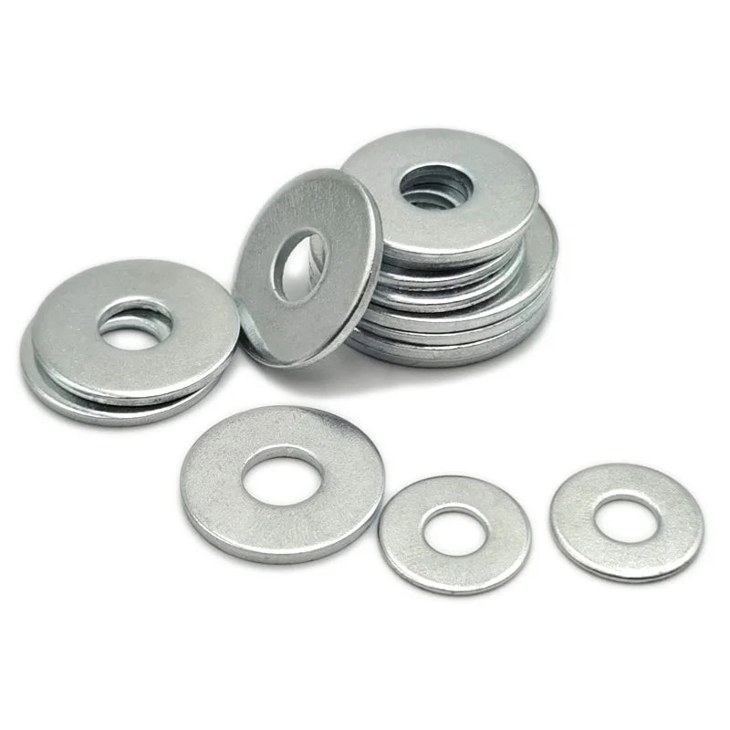5-100PCS M2-M6 Flat Washers — Carbon Steel White Zinc Plated Washers