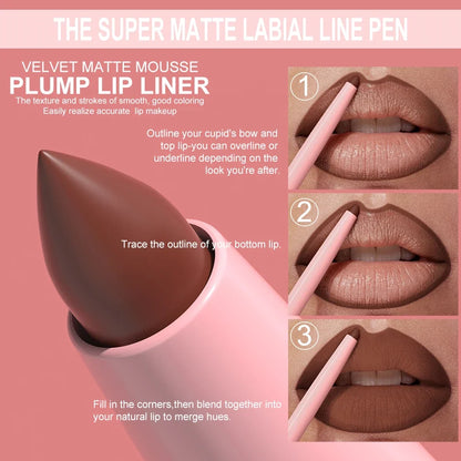 Matte Red Brown Lip Liner Pencil – Waterproof Slim Lip Contour Pen with Tapered Nib Long-Lasting Lip Stain