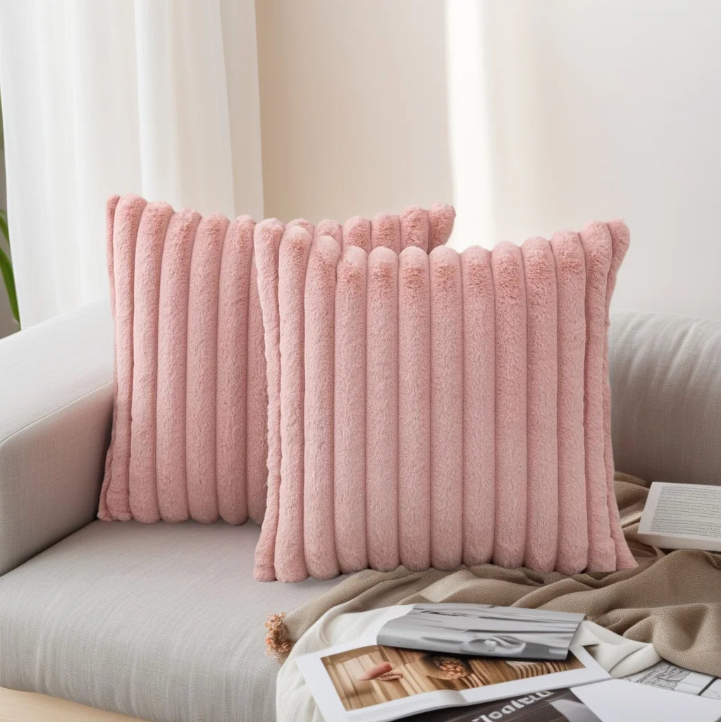 Luxurious Plush Striped Pillowcases – Soft Decorative Cushion Covers for Sofa Interiors