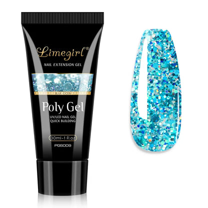 LIMEGIRL 30ml Nail Extension Gel – Glitter Soak-Off Acrylic UV Poly Gel for Quick Nail Build & Manicure