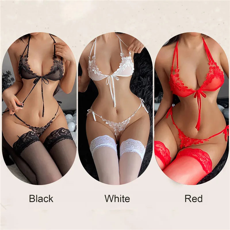 New Sexy Lace Lingerie Set - Transparent Fancy Porn Bra and Thong, Erotic Panties ,  Women's Underwear