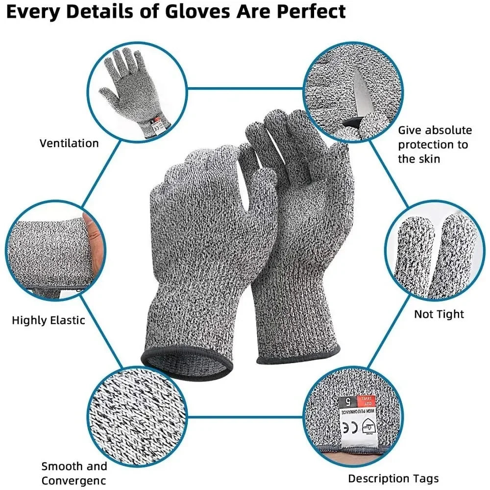 Grade 5 Cut Resistant Gloves – HPPE Safety Gloves for Kitchen, Glass Cutting & Gardening Protection
