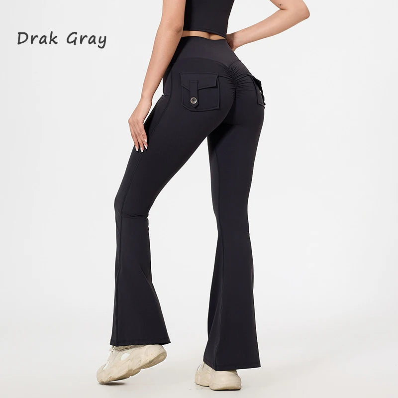 DIAS FIT JOY Women’s High-Waisted Bell Bottom Yoga Pants – Pocket Hip-Lifting Quick-Dry Fitness Gym & Running Leggings