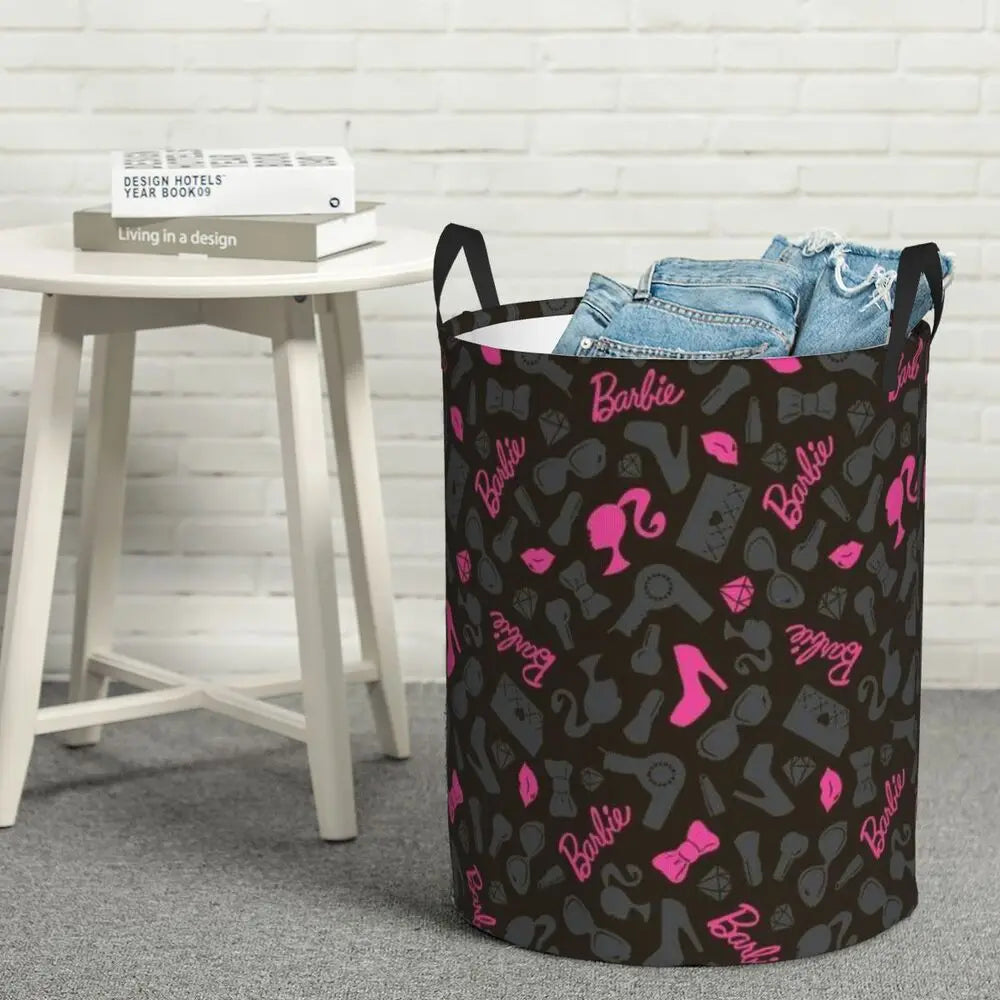 Custom Barbie Logo Laundry Basket – Collapsible Large Capacity Clothes Storage Bin, Disney Baby Hamper