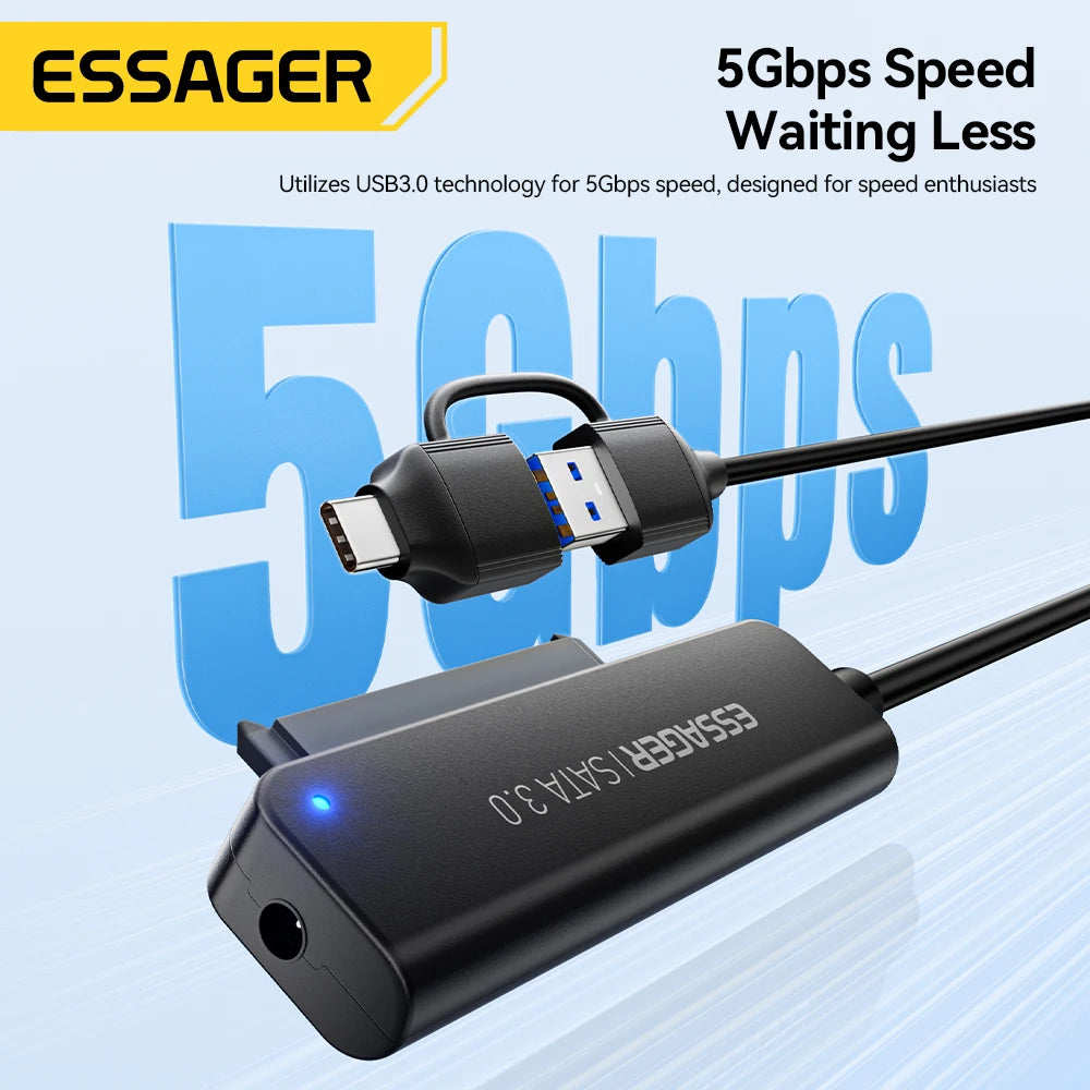 Essager 2-in-1 SATA to USB 3.0/Type-C Adapter – 2.5" HDD & SSD Hard Drive Converter Cable for Fast Data Transfer Disk Enclosure Tool