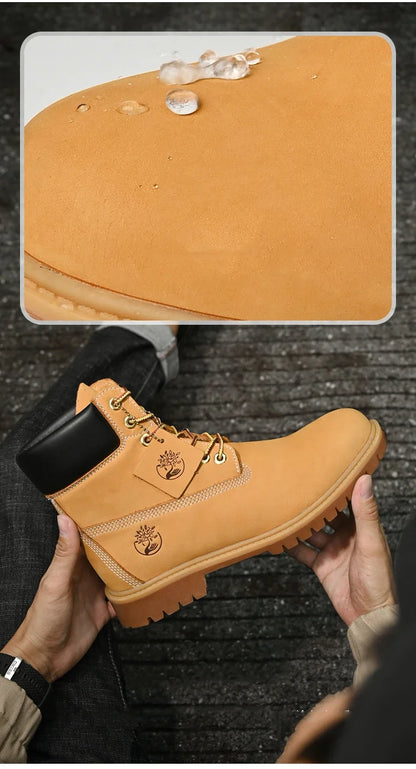 High Top Leather Boots for Men & Women – Fashion Lace-Up Outdoor Sneakers, Non-Slip Casual Ankle Shoes for Couples